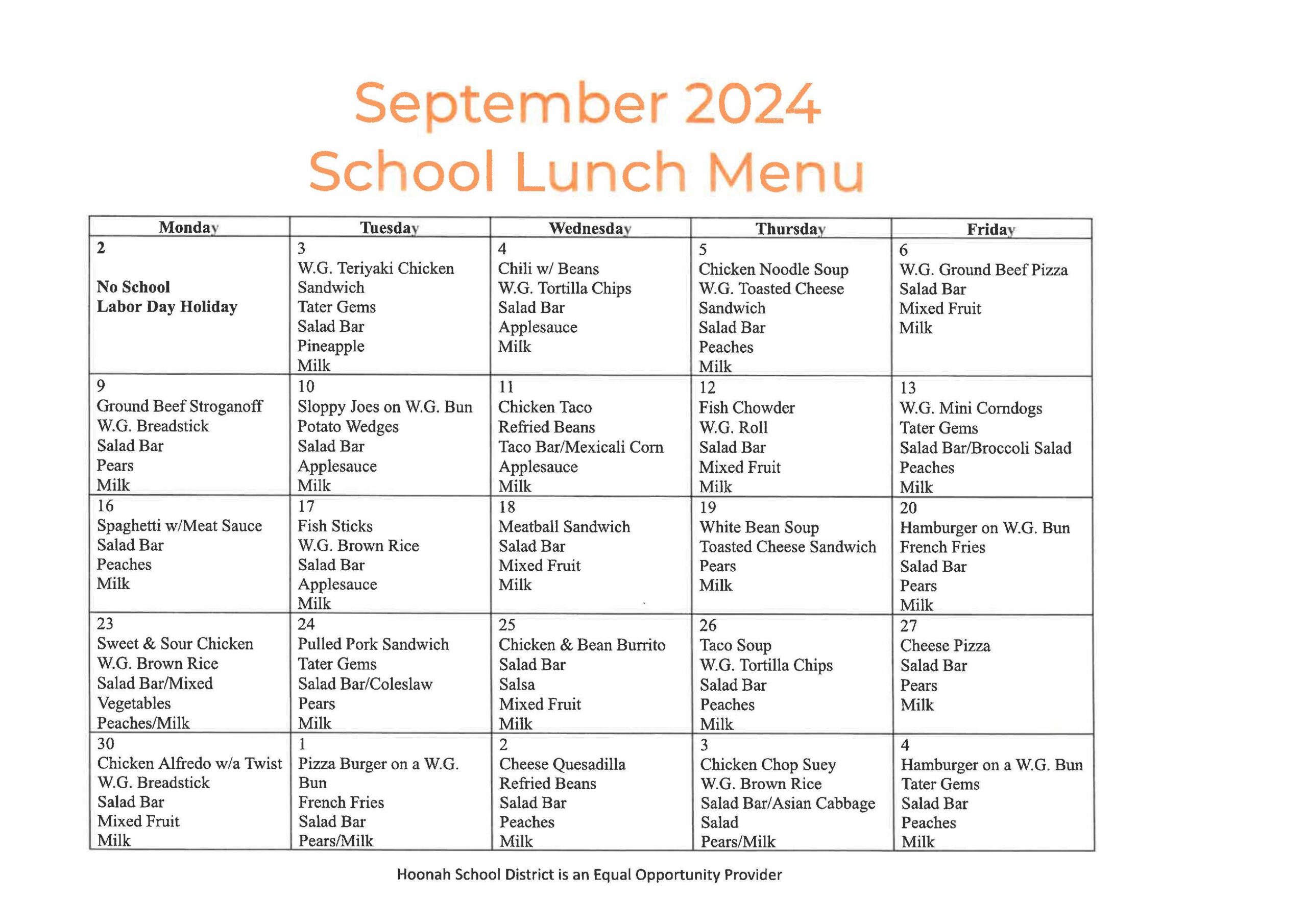 Featured image for “September Lunch Menu”