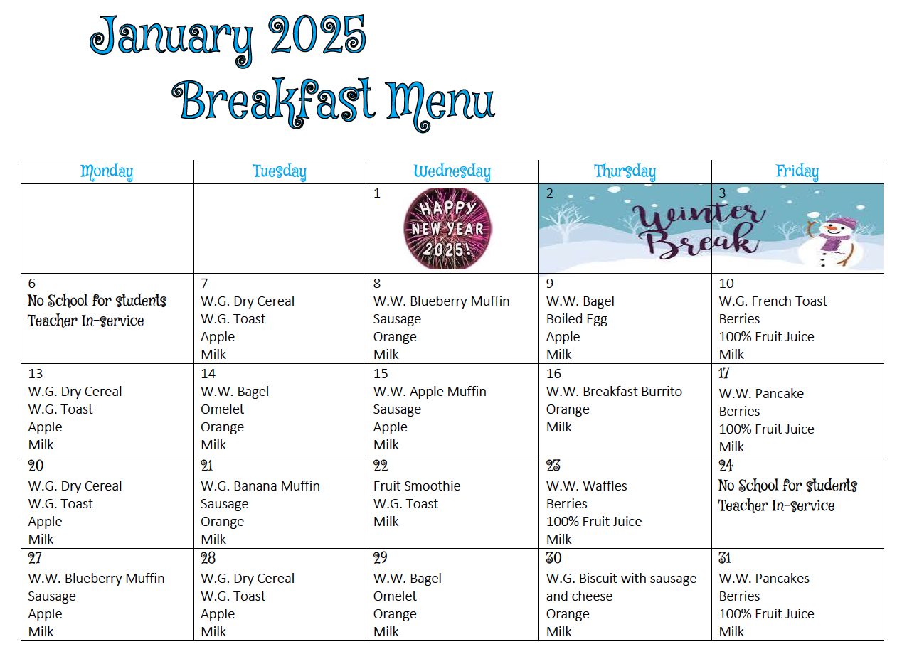 Featured image for “January 2025 Breakfast Menu”