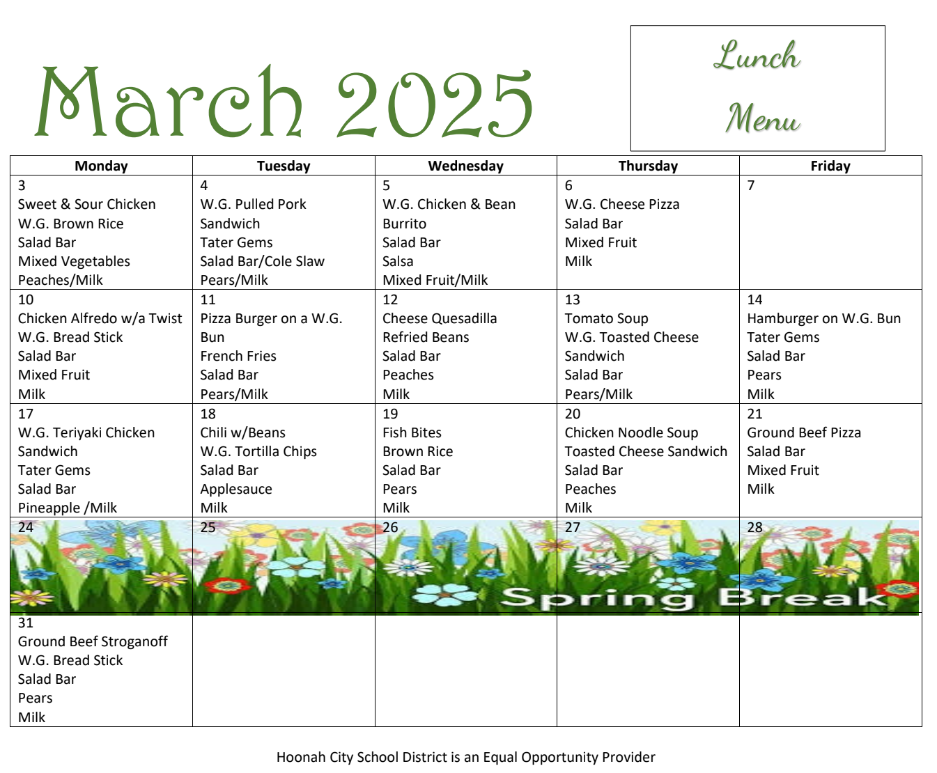 Featured image for “March Lunch Menu”